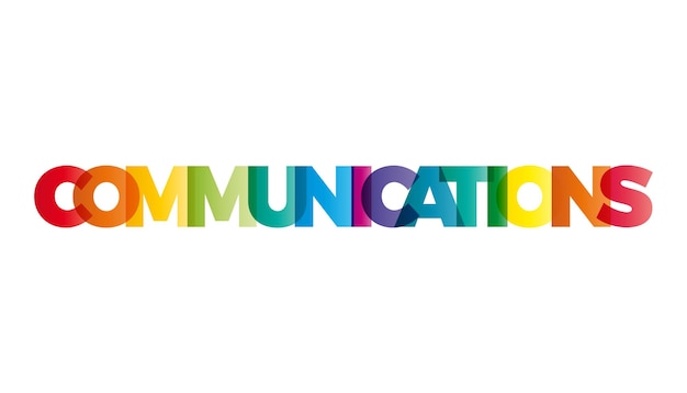 La palabra banner de vectores de comunicaciones con el arco iris de colores de texto