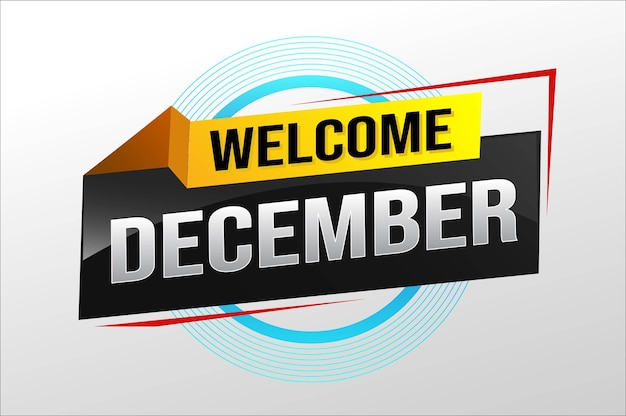 La palabra de bienvenida de diciembre concepto de texto icono logotipo signo símbolo vector nota estilo 3d para el uso página de aterrizaje