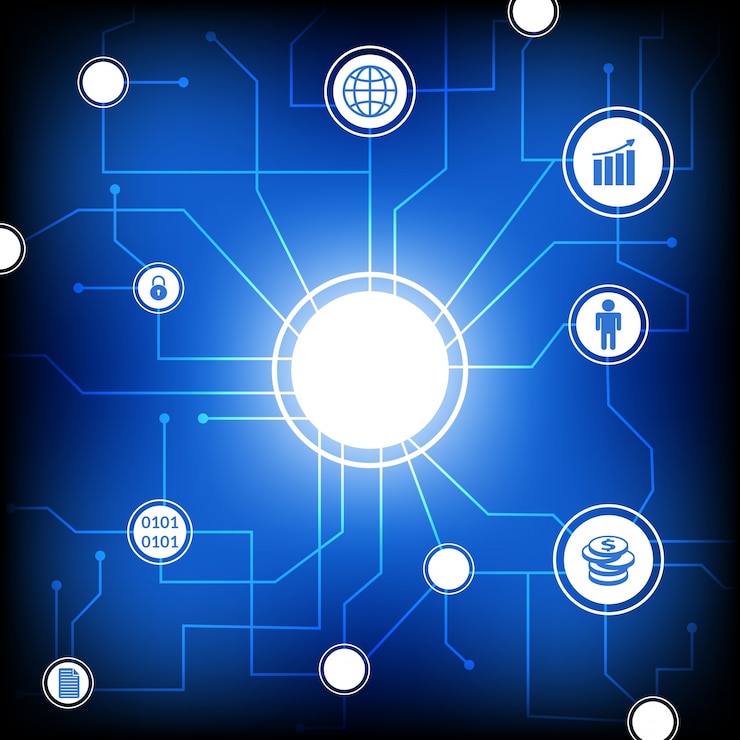 Vector palabra de blockchain con el icono en el fondo.