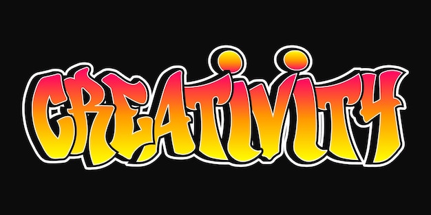 La palabra creatividad escrita en tipografía de estilo graffiti con un gradiente de color vibrante y un blanco