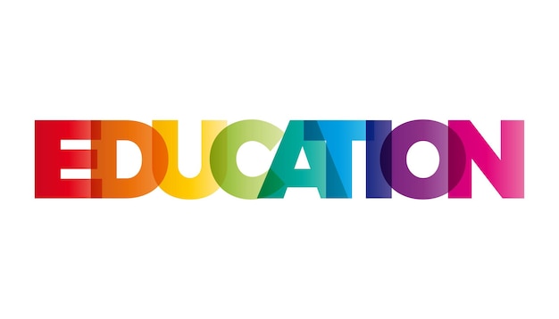La palabra educación Vector banner con el texto color arco iris