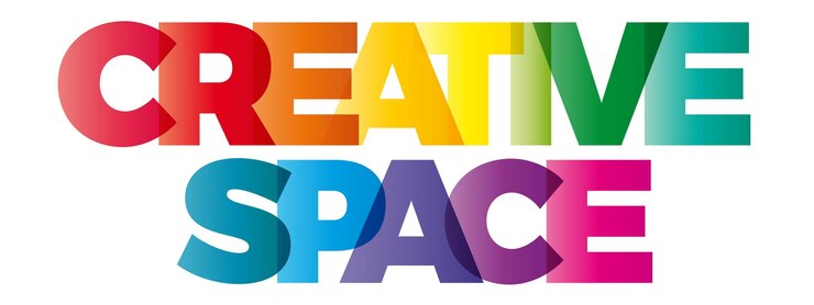 Vector la palabra espacio creativo vector banner con el texto color arco iris