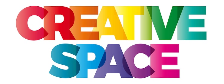 Vector la palabra espacio creativo vector banner con el texto color arco iris