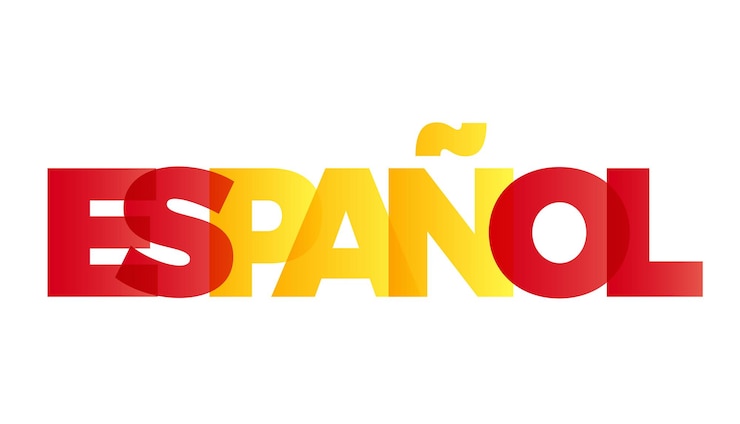 La palabra español Vector banner con el arco iris de colores de texto