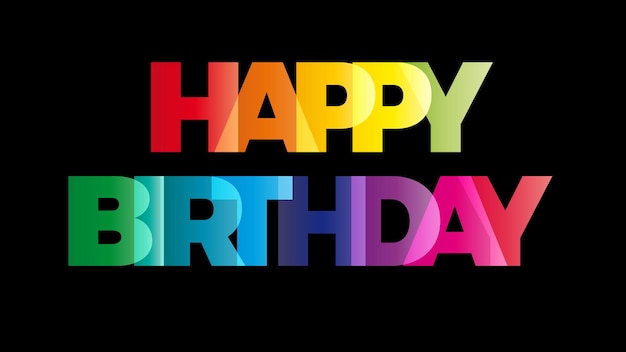 La palabra feliz cumpleaños Vector banner con el texto color arco iris sobre fondo negro