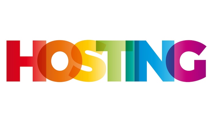 Vector la palabra hosting vector banner con el arco iris de colores de texto
