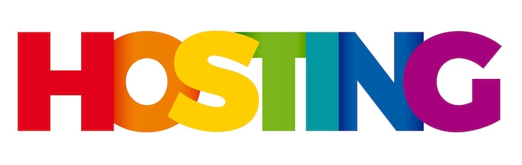 Vector la palabra hosting vector banner y logotipo con texto de colores