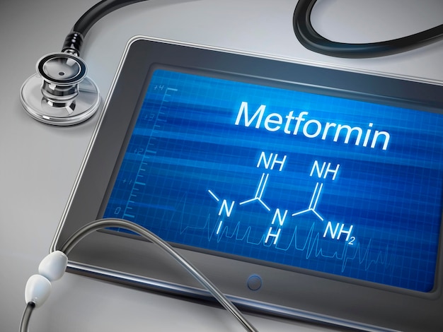 Vector la palabra metformina se muestra en el comprimido