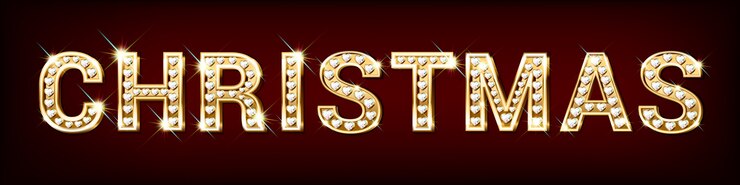 Vector palabra navidad formada por letras de oro con diamantes en forma de corazón.