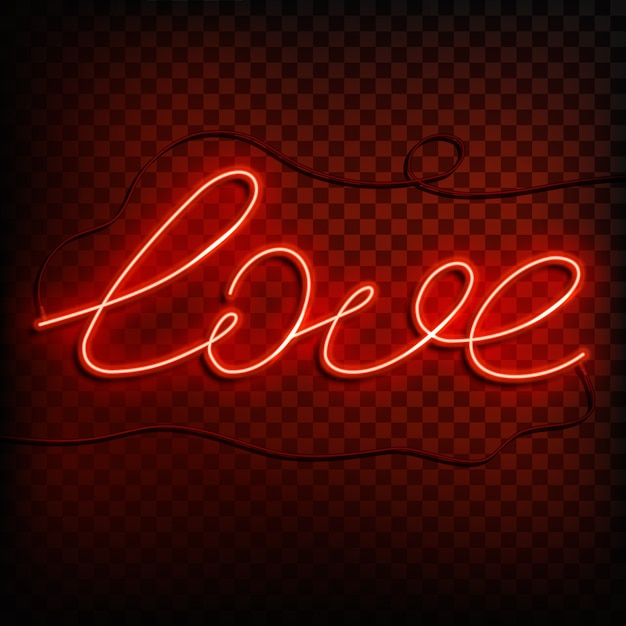 Palabra de neón amor. Un letrero rojo brillante Elemento de diseño para un feliz día de San Valentín. ilustración.