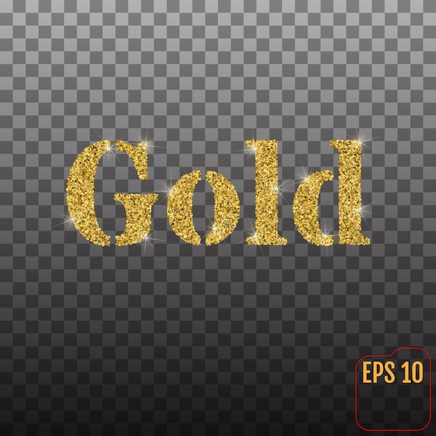 La palabra ORO de arena dorada y confeti con brillo en un fondo transparente