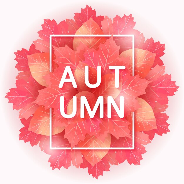 palabra de otoño con fondo de hojas