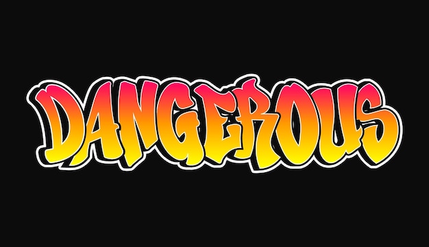 La palabra peligrosa escrita en tipografía de estilo graffiti con un gradiente de color vibrante y un blanco