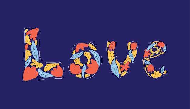La palabra romántica amor en estilo de dibujo a mano Diseño de primavera de letras Ilustración vectorial