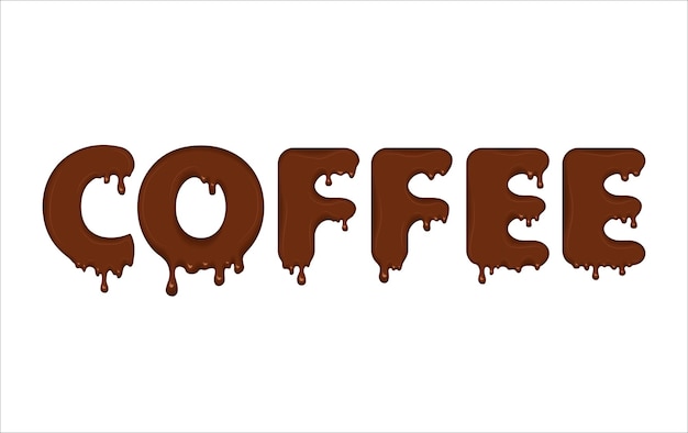 Palabra vectorial hecha de café que fluye Letras con manchas gotas salpicaduras y manchas Tipo de letra brillante Texto de gotas de líquido marrón aisladas sobre fondo blanco