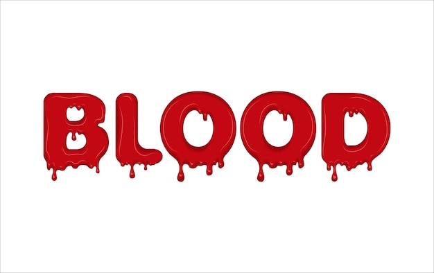 Palabra vectorial hecha de sangre que fluye Letras con manchas salpicaduras y manchas Tipografía brillante Texto de gotas líquidas rojas aisladas sobre fondo blanco