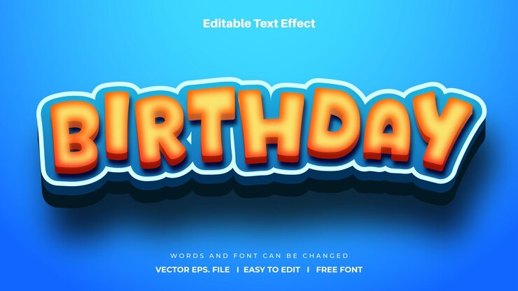 Palabras de cumpleaños efecto de texto editable en 3D