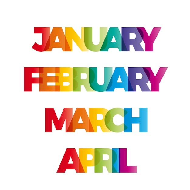 Las palabras enero febrero marzo abril pancarta vectorial con el texto arco iris de colores