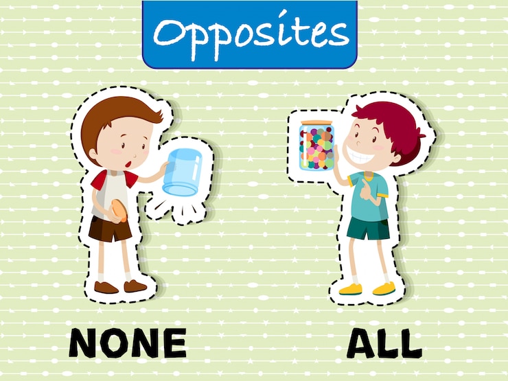 Vector palabras opuestas para ninguno y todo