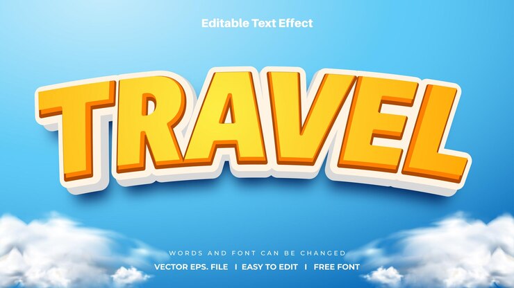 Vector palabras de viaje tema de estilo de efecto de texto editable