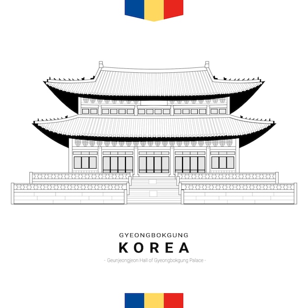 Vector palacio de gyeongbokgung, edificio de corea del sur