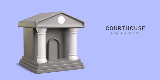 Palacio de justicia realista en 3d sobre fondo blanco Concepto de derecho y justicia Ilustración vectorial