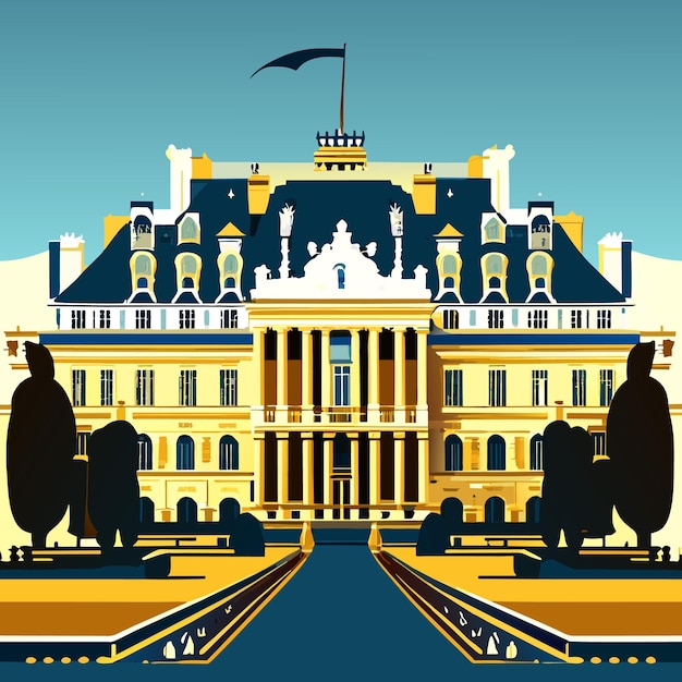 Palacio de versalles pintura color agua o ilustración vectorial