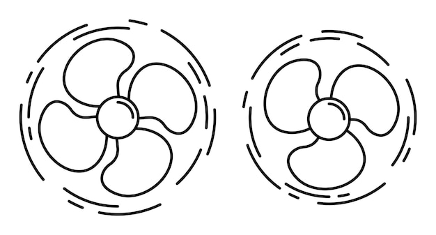Las palas de la hélice del ventilador de icono lineal Rotación de turbinas de tres y cuatro palas