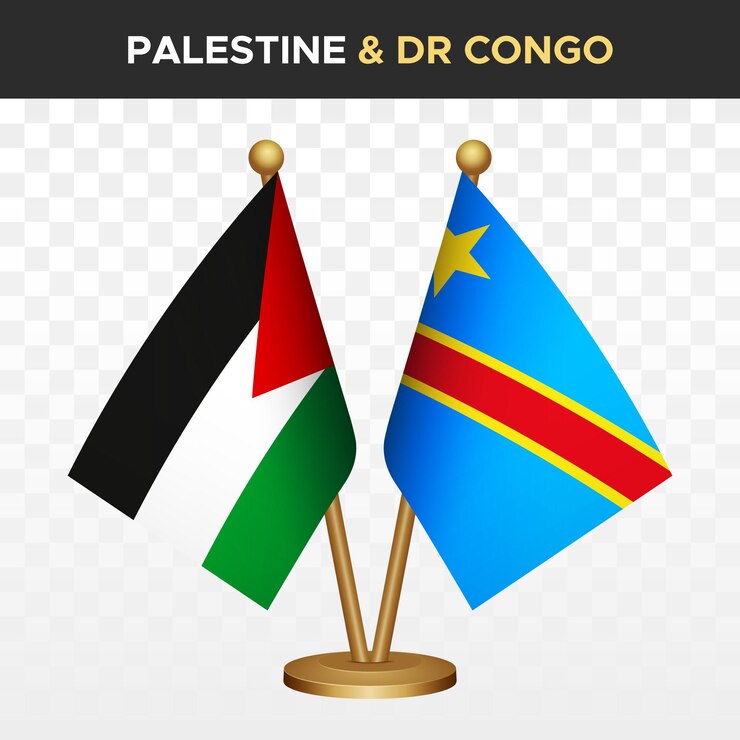 Vector palestina contra la república democrática del congo banderas palestinas 3d bandera de escritorio de pie aislado en blanco