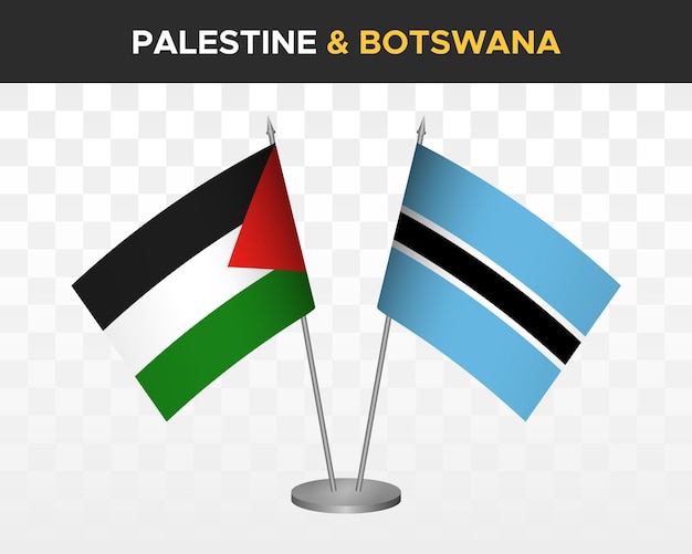Palestina vs botswana escritorio banderas maqueta aislado 3d vector ilustración banderas de mesa palestina