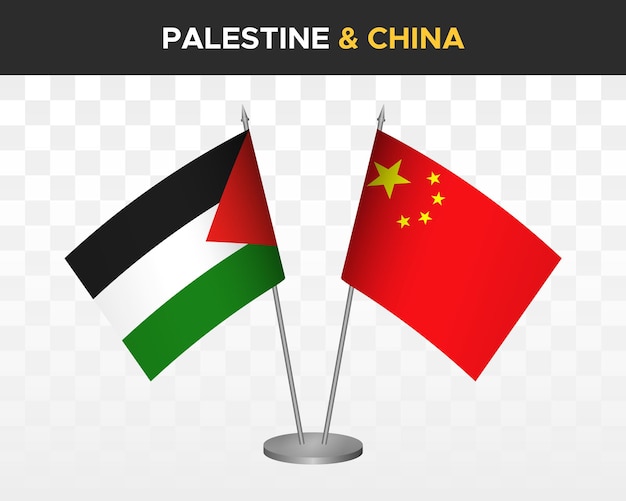 Palestina vs china prc escritorio banderas maqueta aislado 3d vector ilustración palestina mesa banderas