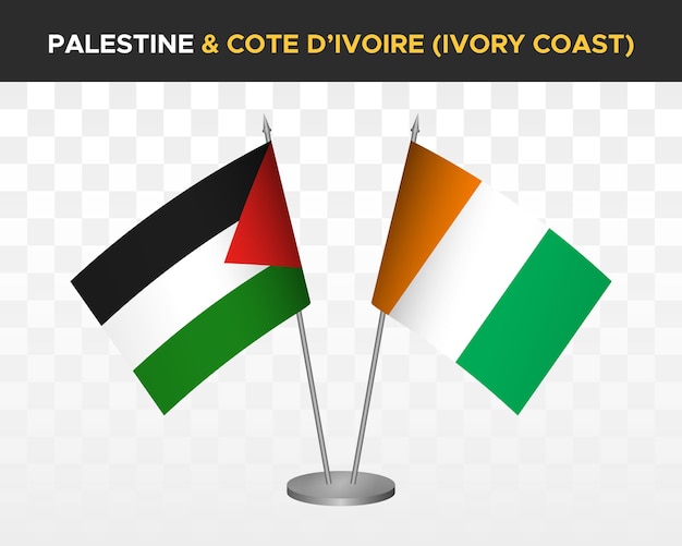 Palestina vs cote divoire costa de marfil escritorio banderas maqueta aislado 3d vector ilustración mesa banderas