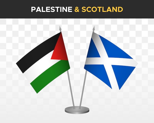 Palestina vs escocia escritorio banderas maqueta aislado 3d vector ilustración banderas de mesa palestina