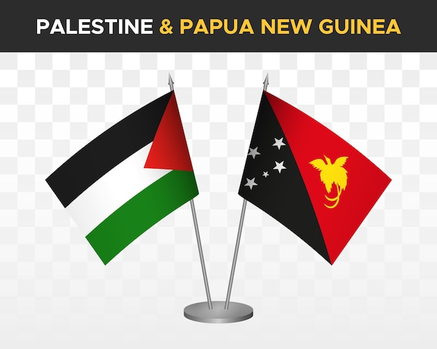 Palestina vs papúa nueva guinea escritorio banderas maqueta 3d vector ilustración banderas de mesa palestinas