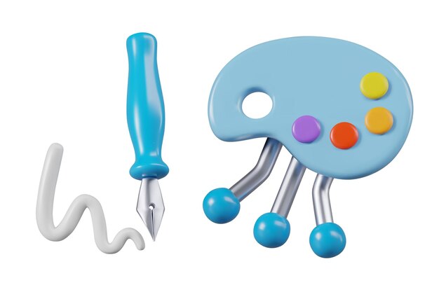 Paleta 3D con pinturas línea de pluma Diseño gráfico moderno Conjunto de elementos para composiciones creativas