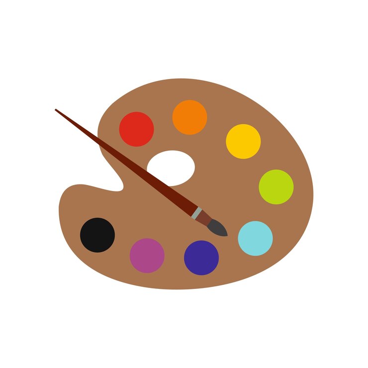 Paleta de arte con icono plano de pincel aislado sobre fondo blanco