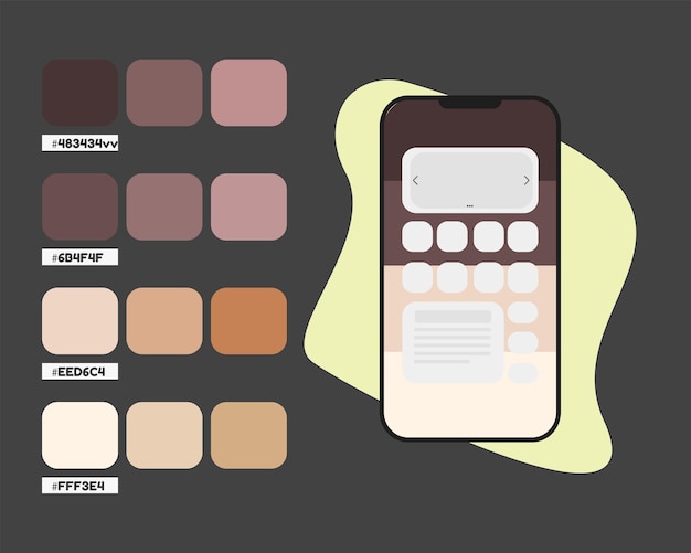 Paleta de color violeta oscuro para aplicaciones móviles, códigos de colores para aplicaciones móviles, catálogo de colores cálidos