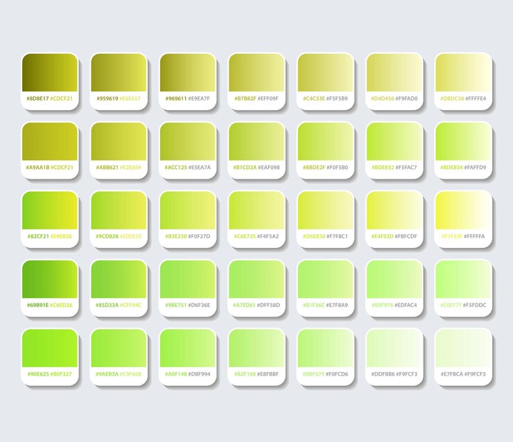 Vector paleta de colores amarillo y verde con hex.