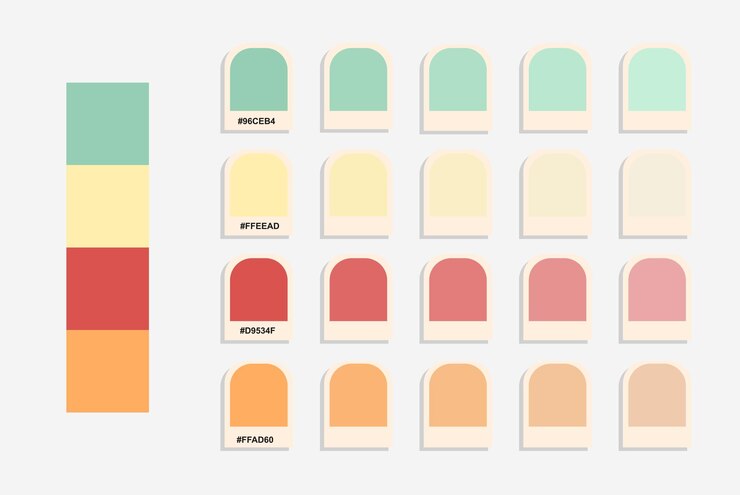 Vector paleta de colores azul claro, rojo, naranja, combinación de colores, colores rgb, códigos de color compatibles armoniosos