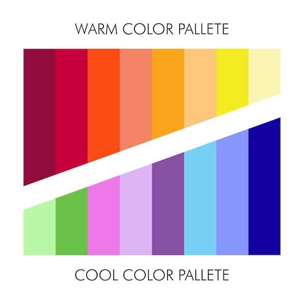 Vector paleta de colores cálidos y fríos con colores sólidos