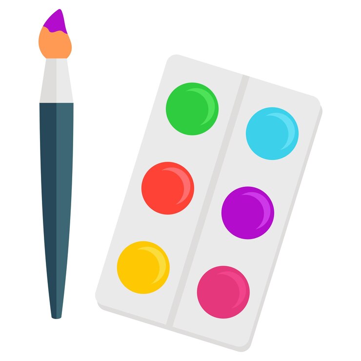 Vector paleta de colores de la escuela con icono de pincel vector ilustración plana