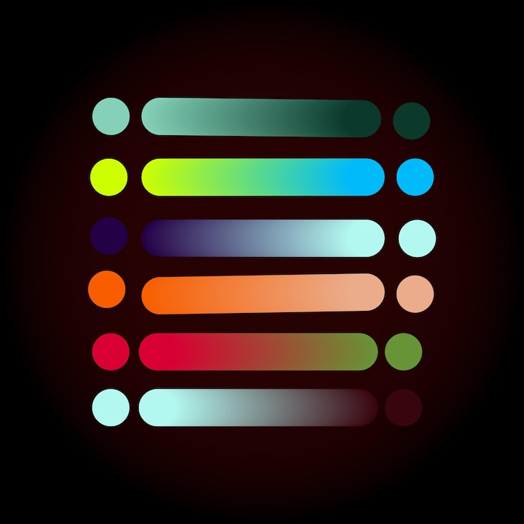 Vector paleta de colores con gradiente con elementos vectoriales
