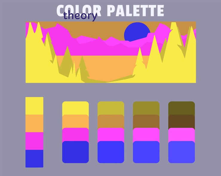 Vector la paleta de colores khaki marrón arenoso magenta real azul teoría del color paleta de color rgb armoniosa