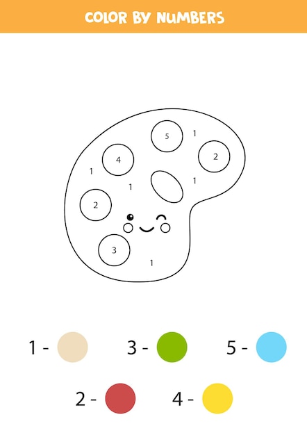 Paleta de colores lindos kawaii por números. Hoja de trabajo para niños.