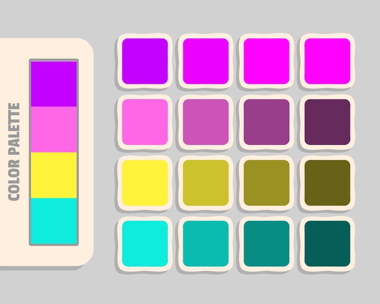 Vector paleta de colores magenta violeta amarillo turquesa oscura colores rgb que coinciden con los colores armoniosos