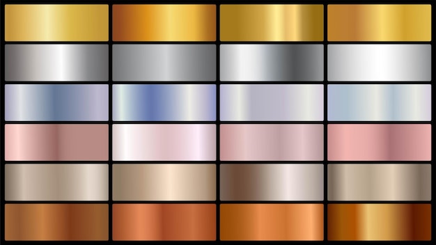 Paleta de colores metálicos con muestras de gradiente