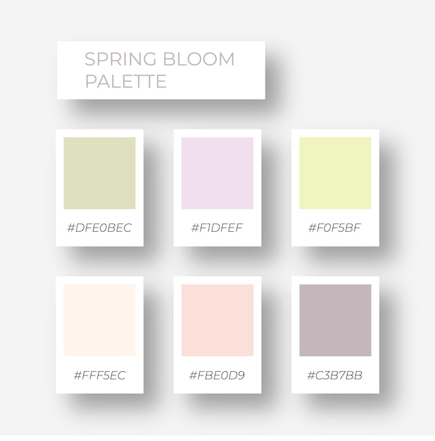 Vector paleta de colores de moda. acogedora paleta de colores nude. muestra un tono de sombra acogedor con código hexadecimal. pastel de flores