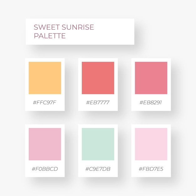 Vector paleta de colores de moda paleta de colores acogedores minimalismo pastel swatch colores modernos del amanecer con hexágono