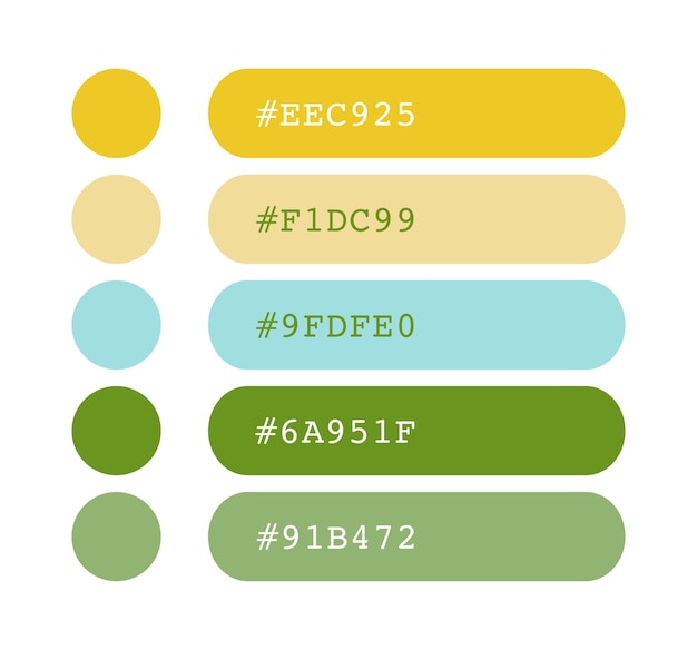 Paleta de colores verde y amarillo colores pastel claro colores de catálogo colores que coinciden con RGB CMYK colores armoniosos colores paleta de diseño de muestra y idea de edición con código hexadecimal