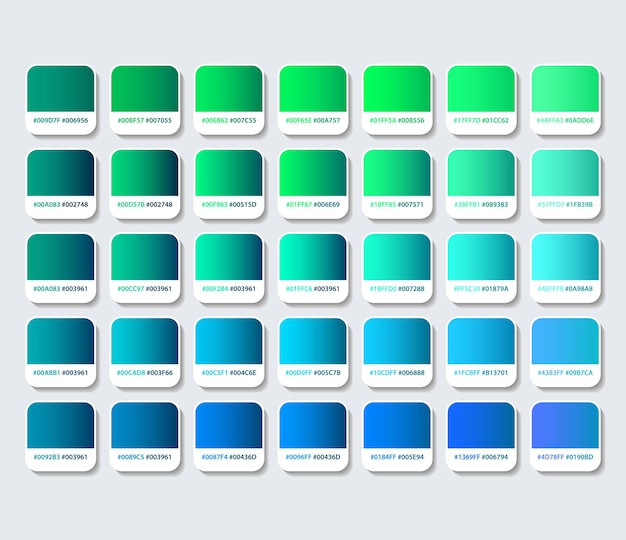 Vector paleta de colores verde y azul con hexágono